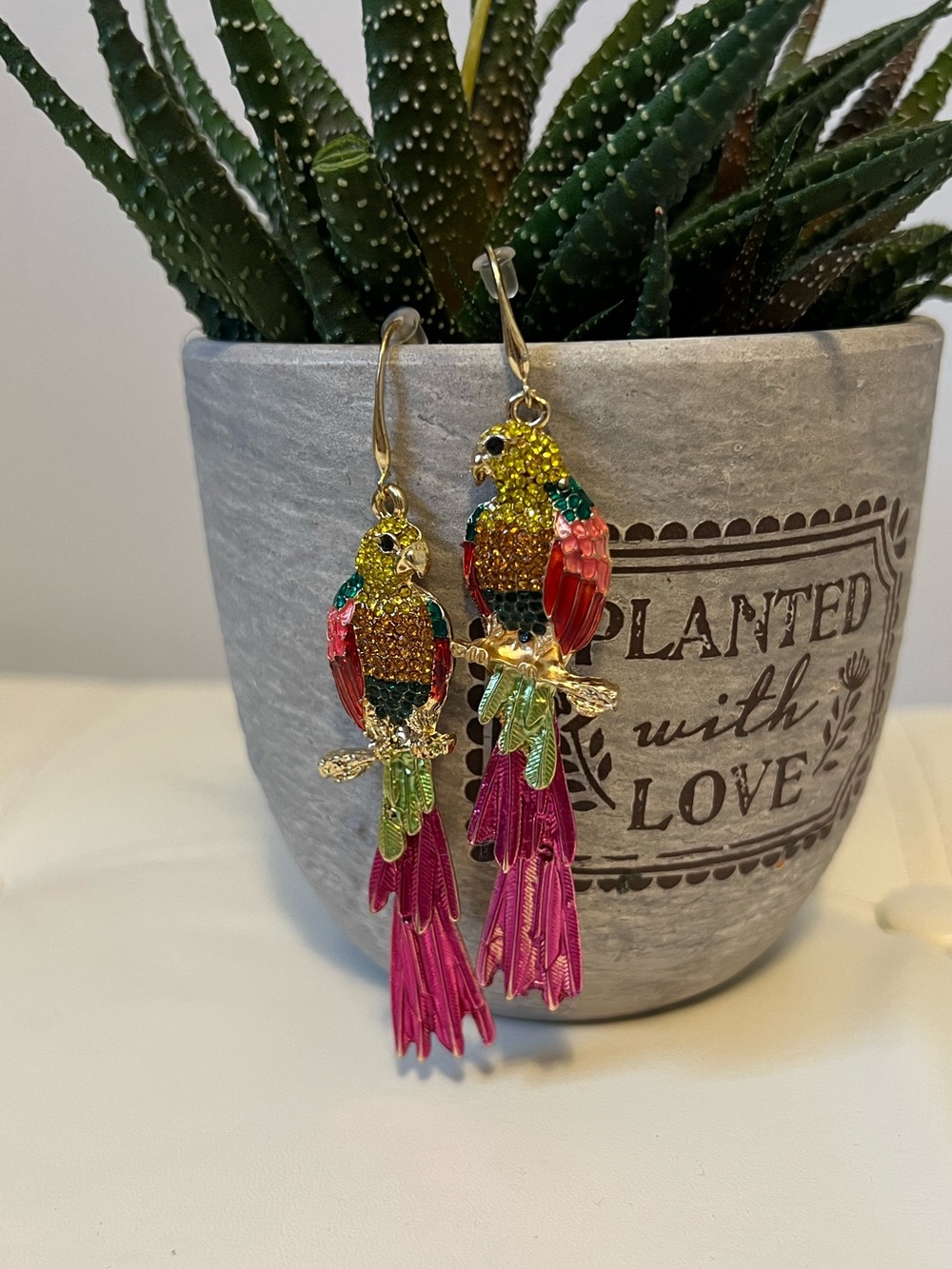 Colorful Parrot Drop Earrings - Gold & Multicolor